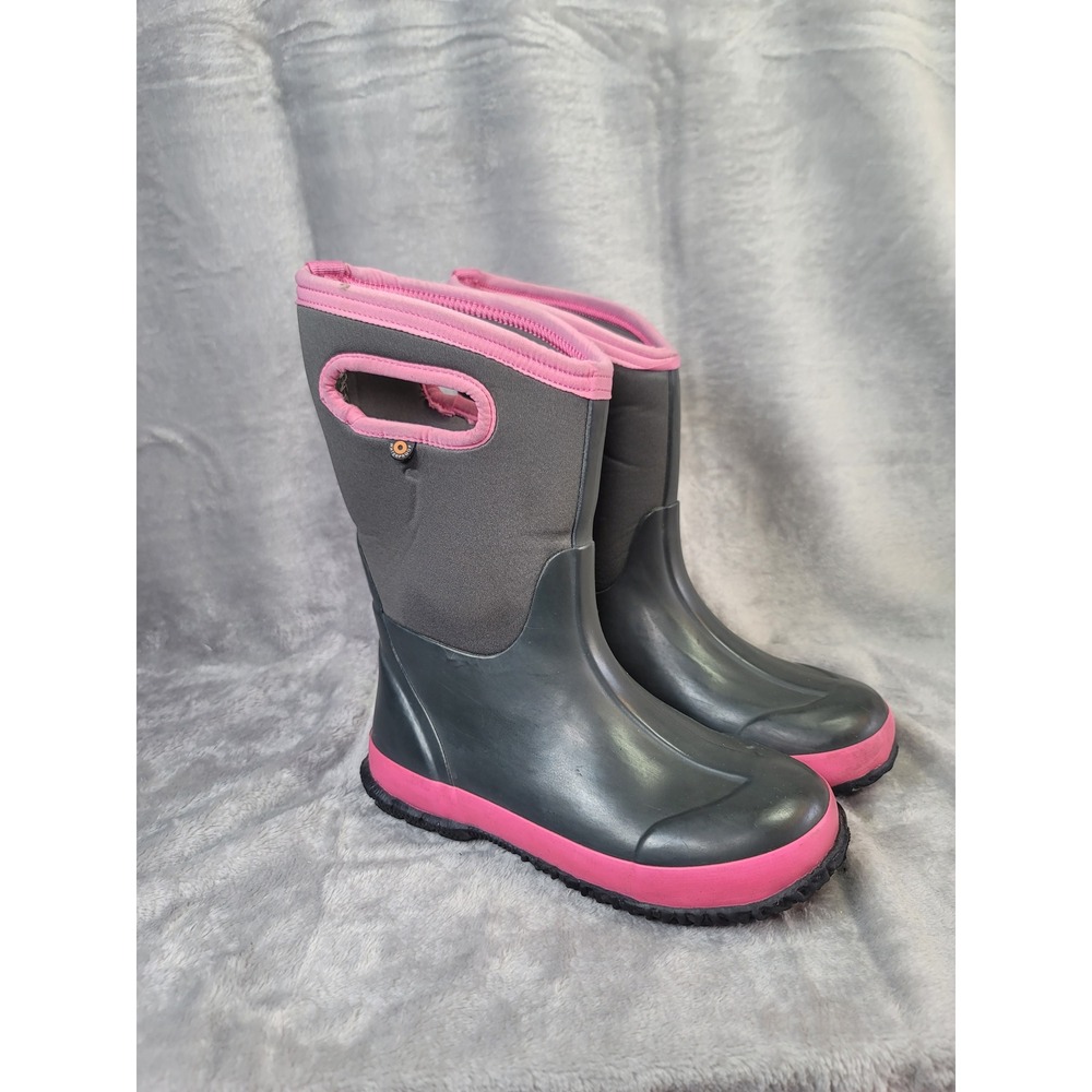 Bogs Kids Classic Insulated Waterproof Boots Gray Pink Youth 4 Rain Coastal